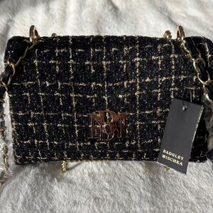 Badgley Mischka Black and Gold Tweed Crossbody Bag NWT